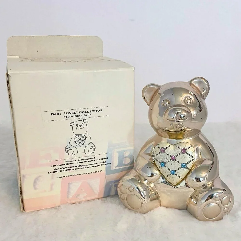 Lenox Vintage Baby Jewel Collection Silver Plated Teddy Bear Bank - Picture 3 of 9
